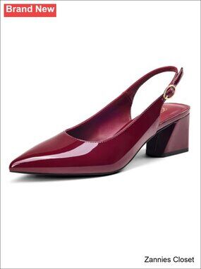 ✨GENSHUO Women's Slingback Pump Faux Leather Block Heel Closed Toe Dress Shoe